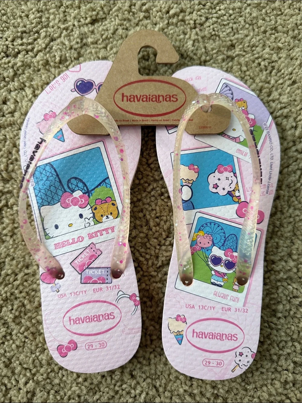 Havaianas Kids Hello Kitty Pink Glitter Strap Flip Flops - Toddler 11